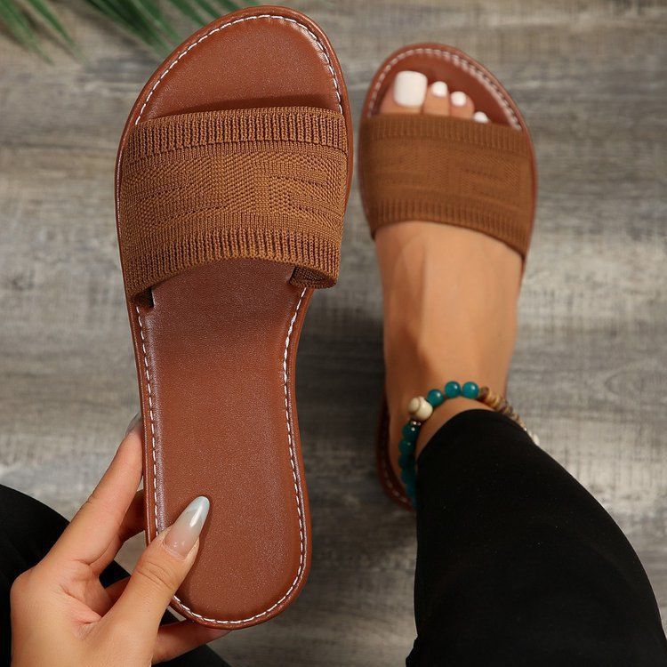 women's plus size flat sandals - new summer collection: solid color, round toe, slide-on, casual beach sandals for women