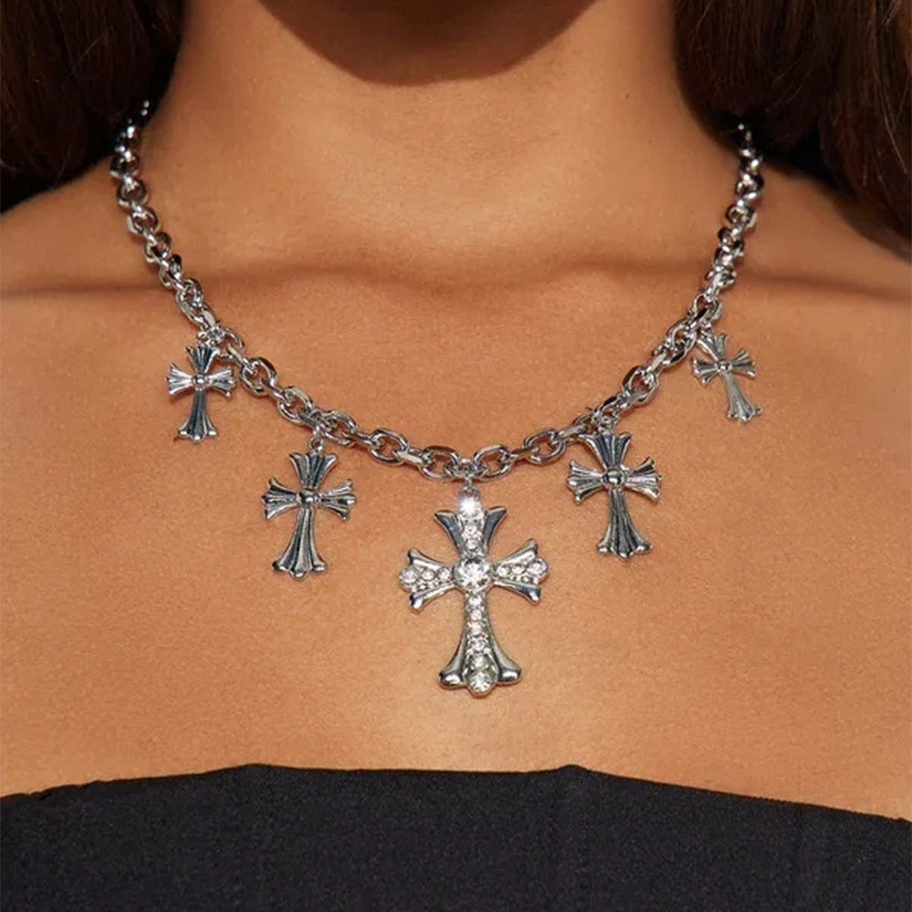 Cross necklace wholesale european and american cross-border jewelry fashion hip-hop non-fading necklace men's double-layered cuban chain