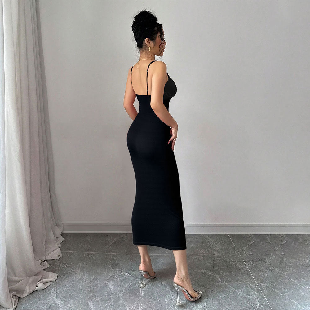 Shein Independent Station Cross-border Women's Celebrity Style Dress Summer Sleeveless Suspender Sexy Temperament Hip Wrap Long Dress