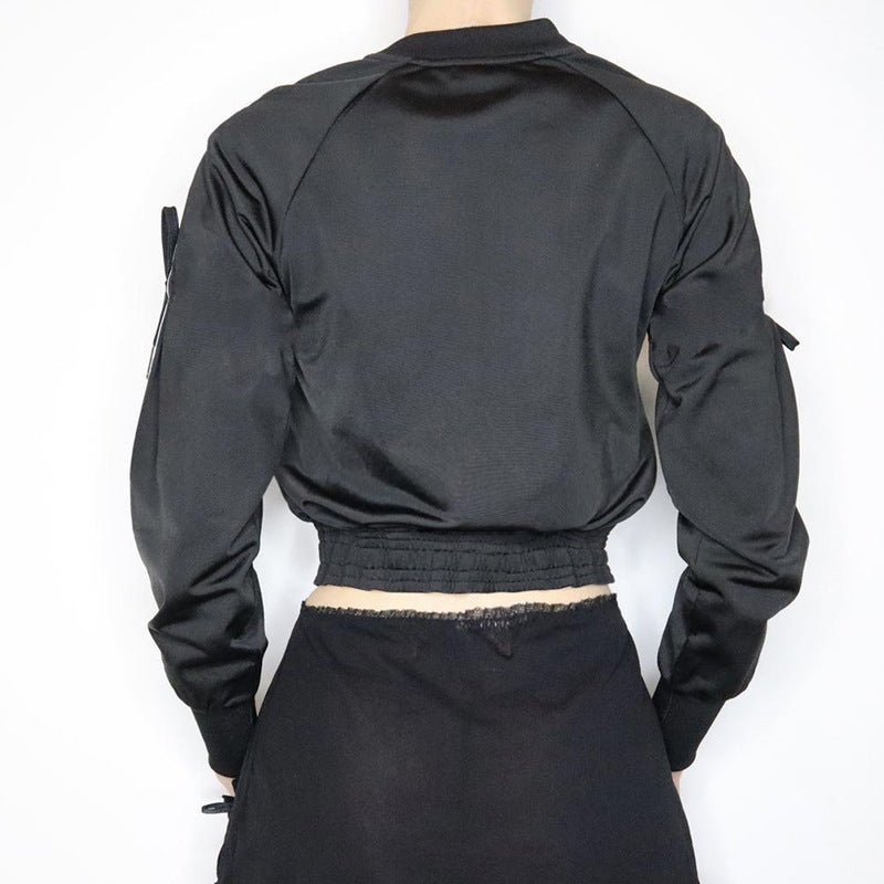 American sports style autumn and winter coat bow striped webbing zipper jacket baseball jersey waist casual jacket