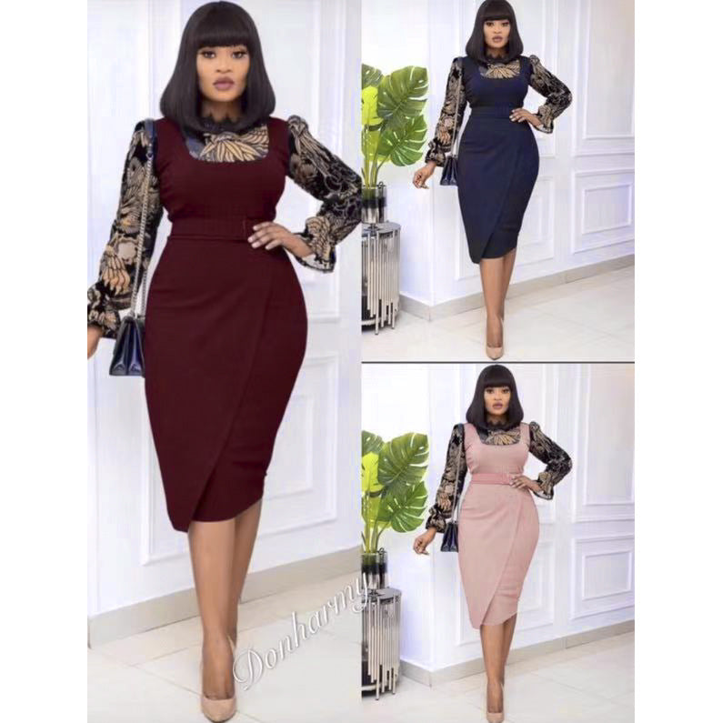 African cross-border sourcing: plus size women's printed dress -  - ol professional pencil skirt + belt