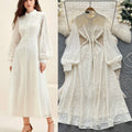 French court style dress - women's autumn 2025 - high-end, single-breasted, waist-cinching, slimming, elegant lace maxi dress
