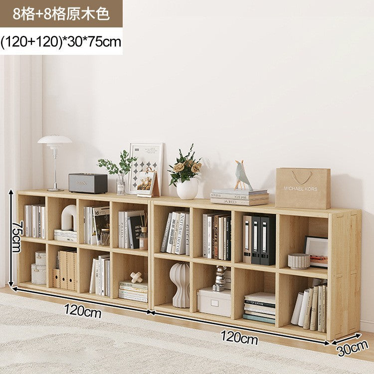 Solid wood bookshelf shelf floor-to-wall combination lattice cabinet living room kindergarten storage low household bookcase