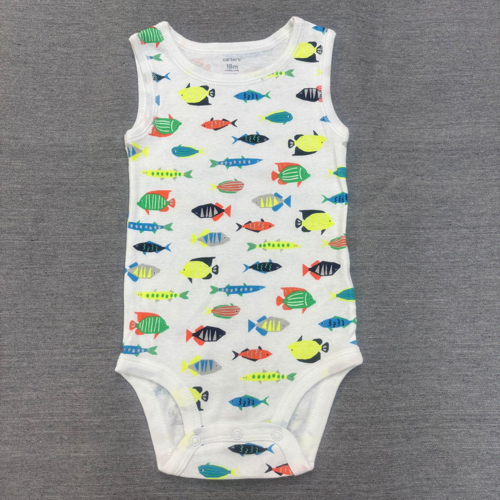 Export baby boy sleeveless khaki colorful fish printing baby pure cotton vest butt wrap summer breathable one-piece