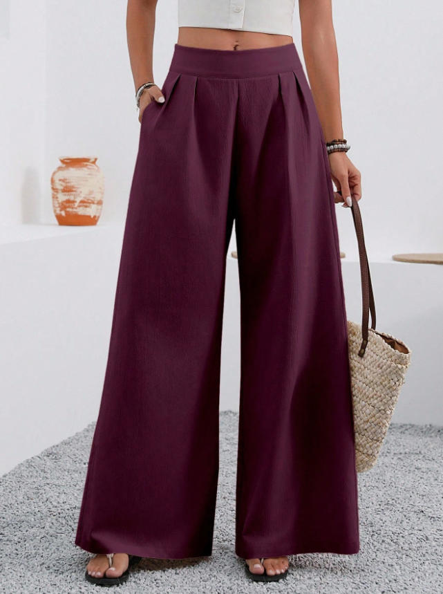 european and american cross-border  autumn new women's pocket high-waisted fashionable versatile wide-leg trousers commuting pants