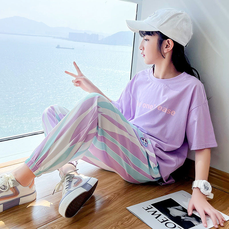 new girls' summer outfit set: casual activewear for big girls and kids - trendy and stylish summer short-sleeve clothing