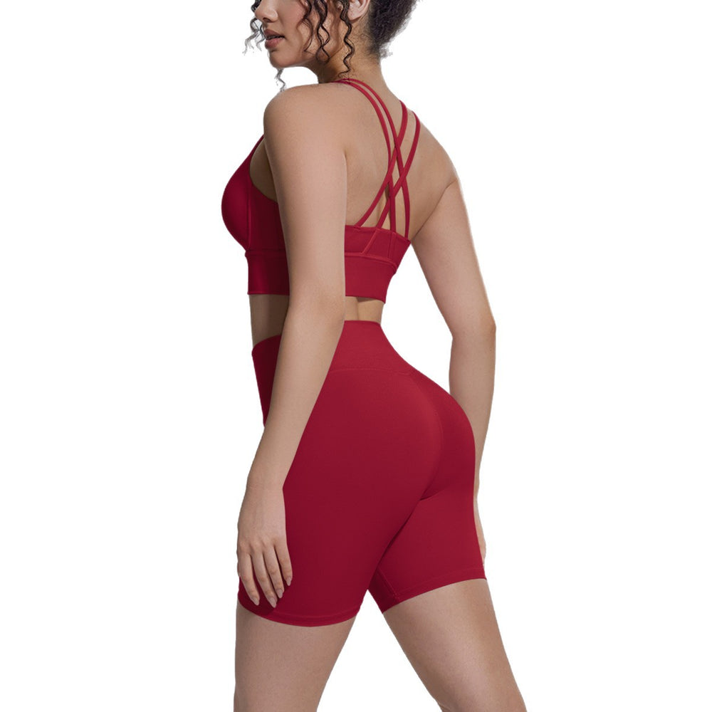 nude tight yoga wear cross-back sports bra suithigh waist hip lifting running fitness wear for women