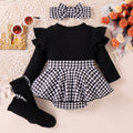 e-commerce autumn baby and toddler girl's three-piece set for the us and european markets, including a flutter-sleeve long-sleeved romper, pants/skirt, socks, and a headband