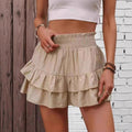 2025 european and american cross-border summer casual high-waisted ruched tiered lace shorts