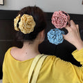 Summer yellow camellia clip for women classy back half-tied hair shark clip flower hairpin head flower hair accessories