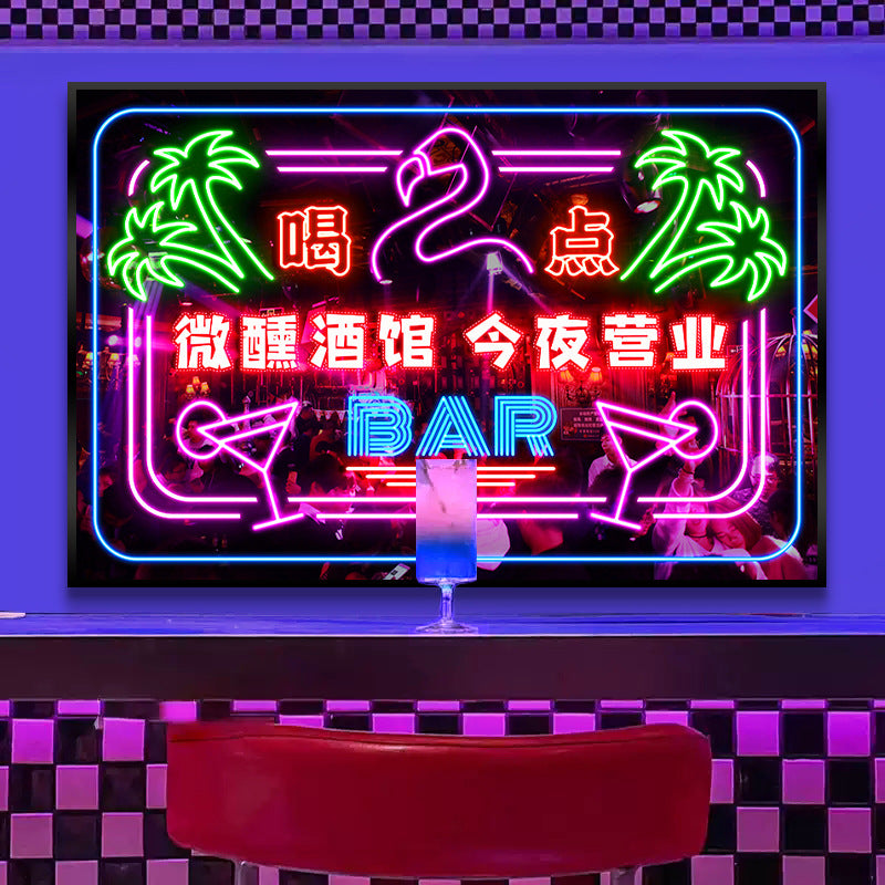 Bar wall decoration painting clear led neon lights luminous characters hanging paintings BBQ shop KTV box pub with lights painting