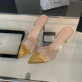 Yx2026 french style one-strap sexy socialite stiletto clear sandals - summer chic pointed-toe rhinestone high heel slides