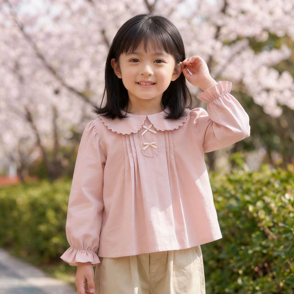 Spring new girls' long-sleeve shirt, korean style casual fashion blouse for baby girls, stylish children's top, trendy kids' clothing