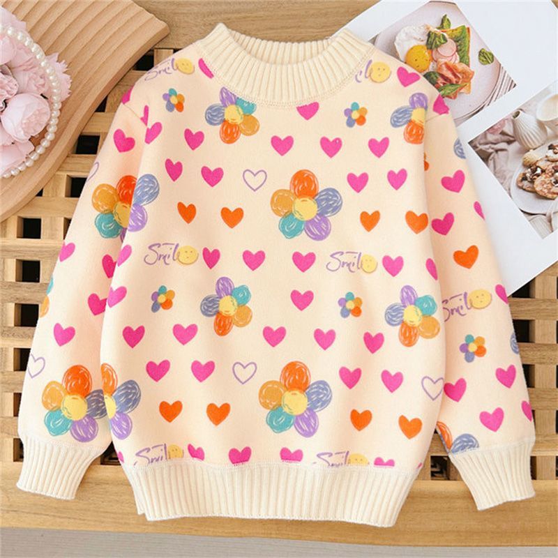 Girls' fall/winter thickened sweater - new  baby fleece-lined pullover knit top, stylish children's base layer
