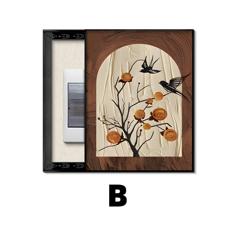 Medieval style meter box decorative painting 2024 new strong and weak distribution box switch box blocking hanging painting vertical free punching