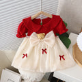 Girls' dress  summer new arrival: doll collar, bowknot, bear design, korean style, lightweight short-sleeve cotton dress for children