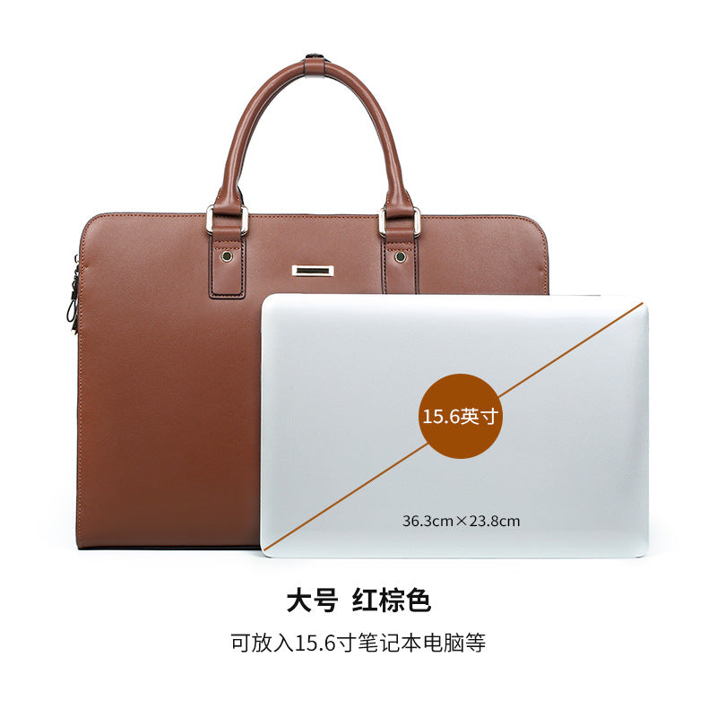 New leather men's bag two-layer cowhide computer bag business men's briefcase horizontal large-capacity men's handbag
