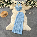 Accessible luxury holiday style halter camisole skirt two-piece set women's summerslimming lookwork clothingelegantsuit skirt