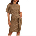 european and american cross-border women's beaded and sequined party club one-shoulder ruched evening gown fashion dress