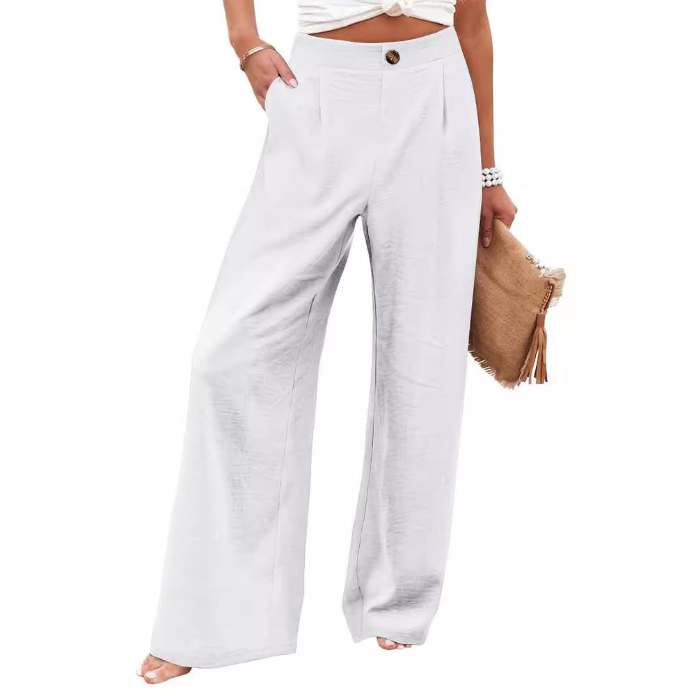 cross-border  fashion summer plaidhigh waistpants button elastic waist loose pants women's casual straight-leg pants
