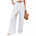 cross-border  fashion summer plaidhigh waistpants button elastic waist loose pants women's casual straight-leg pants