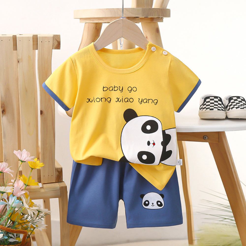 Kids' short-sleeve set: 100% cotton boys' t-shirt & baby summer outfit - girls' shorts, infant clothing, wholesale summer apparel