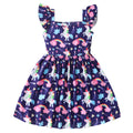 Kids' sleeveless square neck unicorn rainbow dress