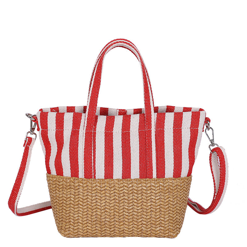 Striped handmade straw bag European and American fashion vegetable basket tote bag 2025 summer large capacity portable beach bag women