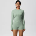 pure color brushed nylon nude zipper outwearlong sleeves yoga suit tight running sports fitness suit