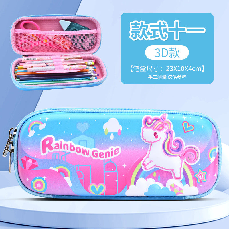 New eva stationery box, drop-resistant, water-repellent, large capacity, cartoon pencil case, multifunctional 3d leather material, waterproof and water-repellent