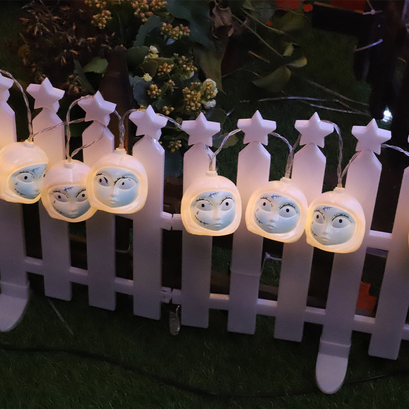 Cross-border new LED Halloween decorative light string USB battery box ghost festival horror atmosphere arrangement blue face ghost headlights