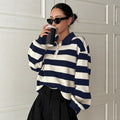Long sleevest-shirt women's sweatshirtpolo collarautumtrendy brand lapeltrendy youth easiest for matchhandsomestripes