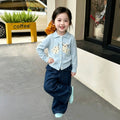 Girls' casual outfit:  autumn/winter cartoon kitten knit sweater, trendy and stylish two-piece set for kids