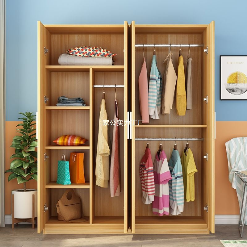 Wardrobe solid wood simple household bedroom rental room simple plate assembly storage cabinet locker large wardrobe