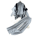 K-stylestripesprinting shawl high collar knittingsweater with high waistdrapedloose-fit silm pants royal sistersuit winter