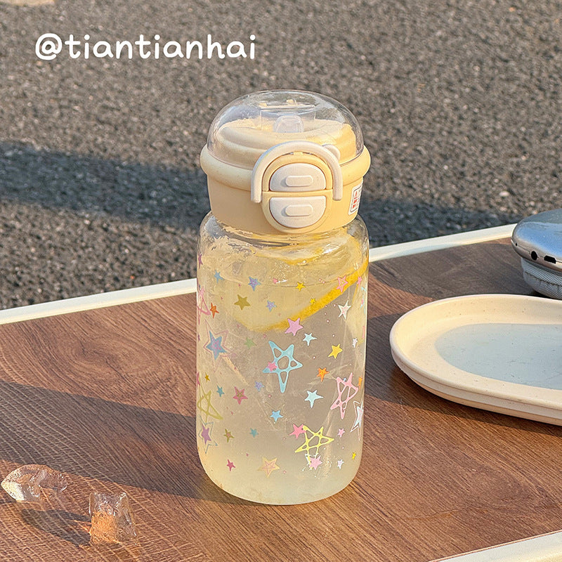 Summer new arrival: minimalist plastic water bottle with straw - stylish, portable, large capacity, dual-drink spout, perfect for women