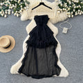French riviera style printed bandeau dress - women's summer princess style sweet ruffle tiered fairy dress