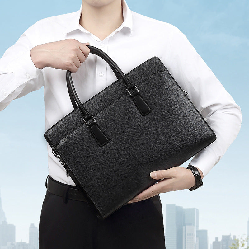 New men's leather handbag business fashion anti-theft combination lock men's bag high-end sense 14-inch men's briefcase