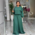 European and american cross-border women's fashion  spring new arrival: elegant round neck beaded lantern sleeve top and wide leg pants set