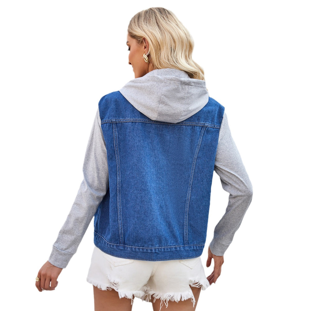 Wish european and american cross-border women's spring and summer new  independent station washed patchwork long-sleeved denim outweartops