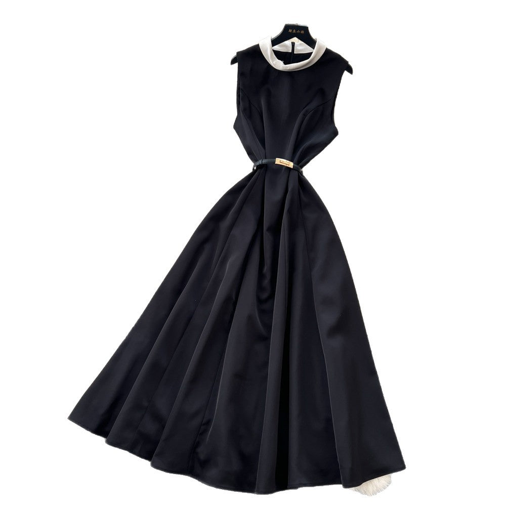 Hepburn style sleeveless dress female summerk-stylewhitehigh waist waist a-line skirt classyeleganceelegant skirt
