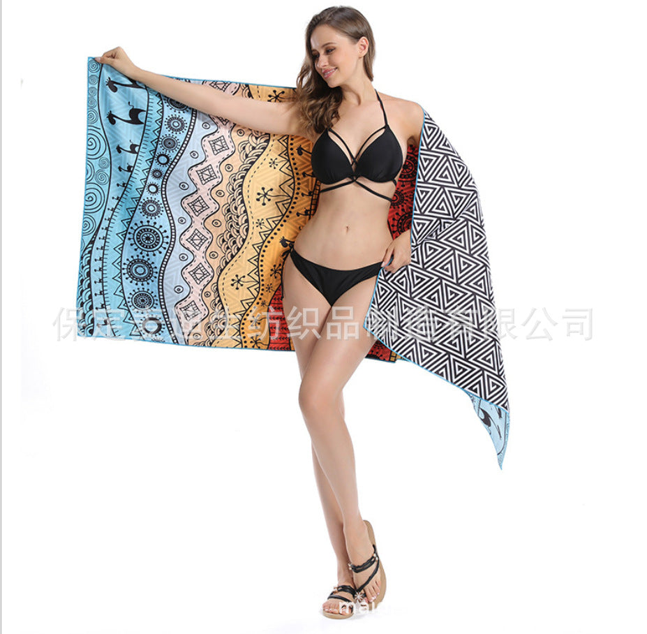 Factory wholesale full-page printed sand-free beach towel, soft, absorbent, quick-drying, mesh bag packaging, advertising cheerleading bath towel