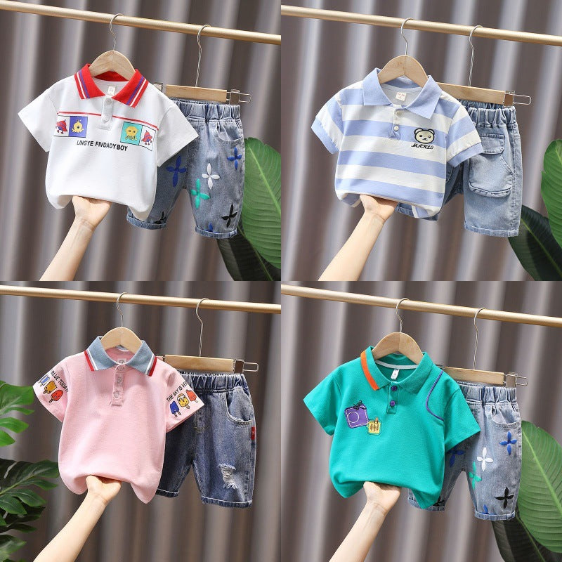 Boys' summer outfit:  new cartoon print short-sleeve two-piece fashion set for kids