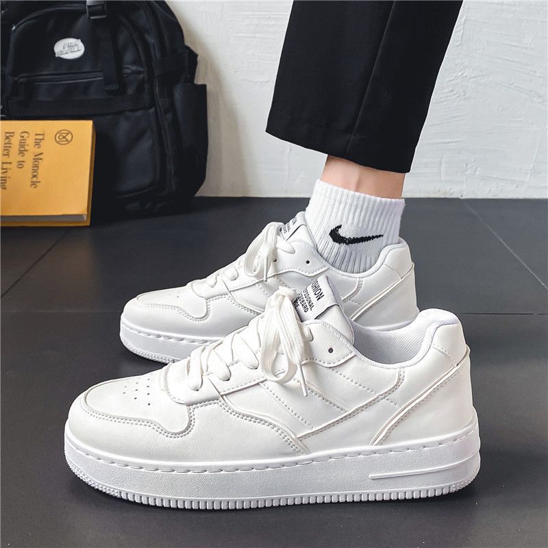 Men's white sneakers: winter breathable, trendy, versatile, high-end white skate shoes, athletic casual shoes for spring