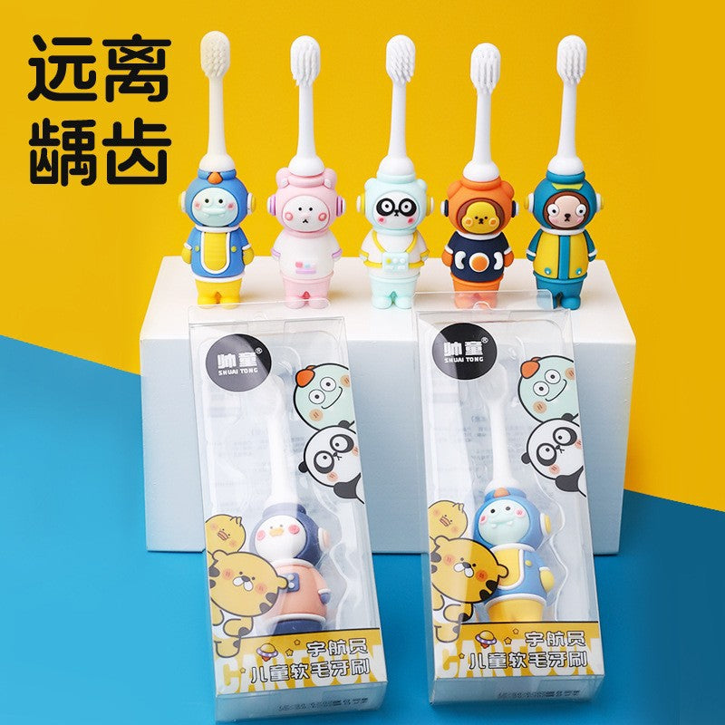 Boxed children's toothbrush cartoon baby cartoon astronaut soft bristle toothbrush 3-12 years old baby oral cleaning