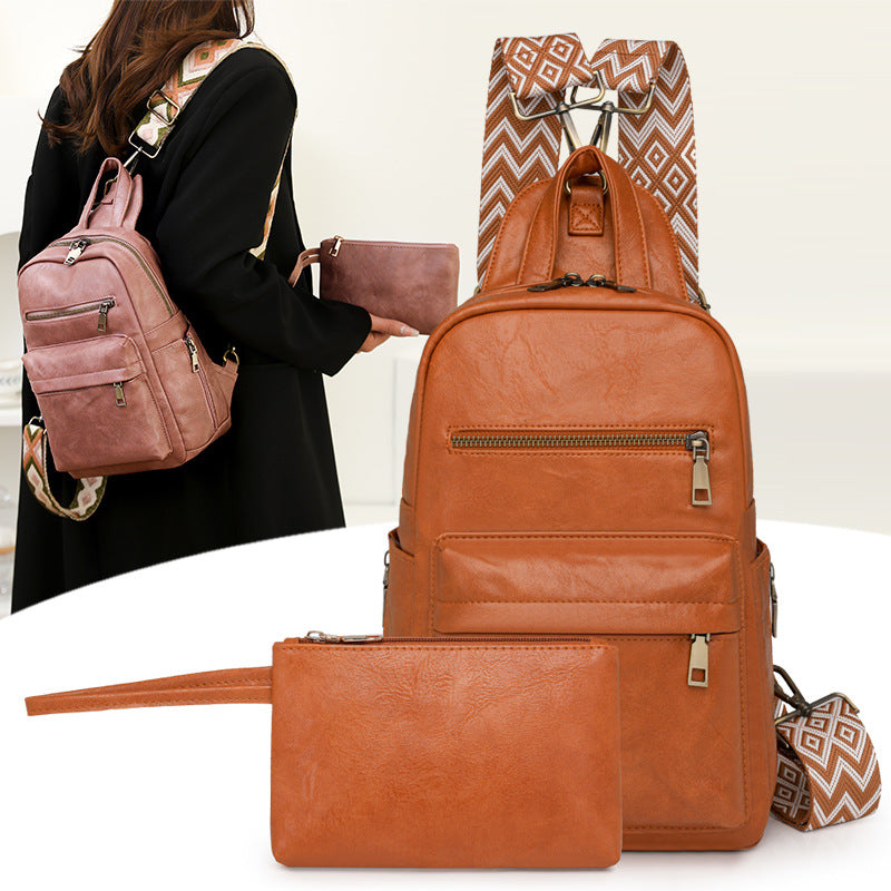 Cross-border small backpack backpack women's new bag pu women's bag, set lightweight backpack backpack commuting