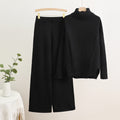 Autumn winternew arrivalknittingsuitelegantcasual slit sense of design high collar sweaterpure colorloose pantstwo-piece set