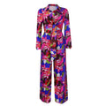 D3274 women's foreign trade  new fashion printed two-piece set: turn-down collar tie-front shirt and wide-leg pants set