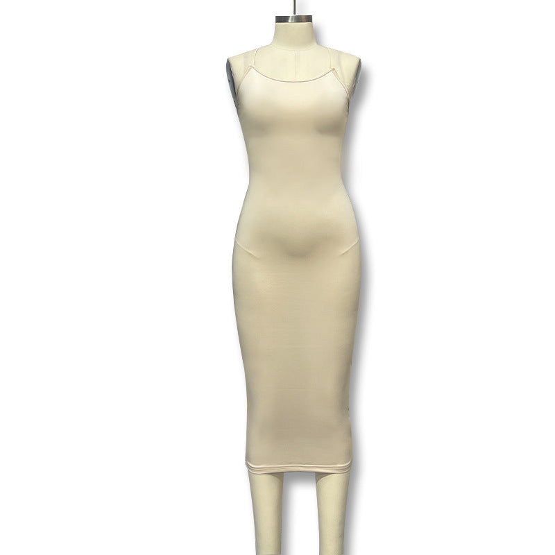 fashionins style  summer new women's suspenders fashion silm pure color slit dress dress for women