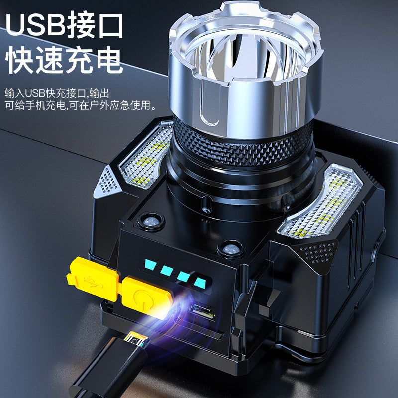 Fixed focus strong light induction headlight charging waterproof head-mounted flashlight outdoor night fishing fish mining light super bright convenient